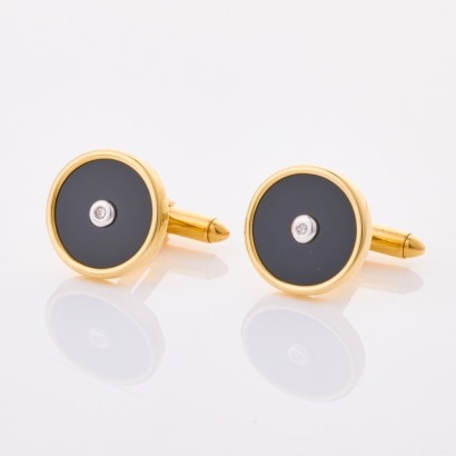 14ct Yellow Gold / Black Onyx Cuff Links