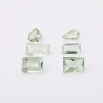 Parcel of Six, Large Prasiolite (Green Quartz) - Four Emerald and Two Pear Cut totalling 45.8cts