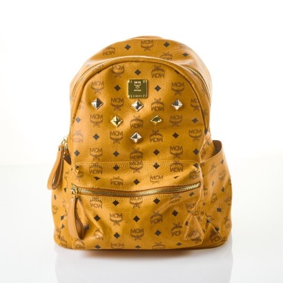 MCM, Visetos Cognac Coated Canvas Backpack with Studs