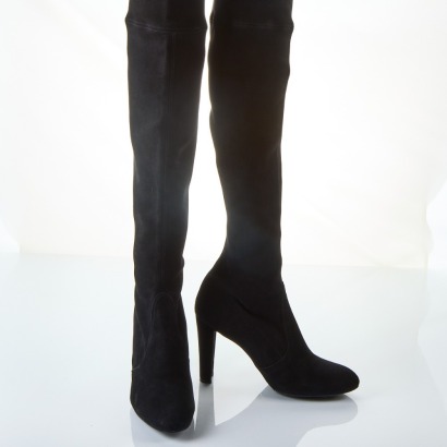 Stuart Weitzman, Black Suede Highland Heel Over the Knee Boot with Box Size 40 - New