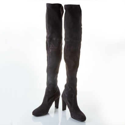 Stuart Weitzman, Anthracite Suede Highland Heel Over the Knee Boot with Box Size 40 - New