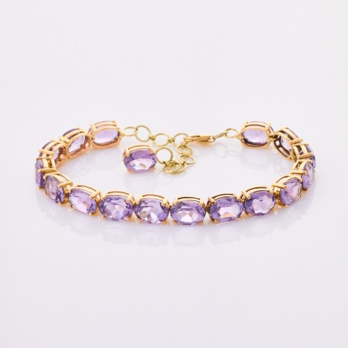 14ct Yellow Gold, 18cm, Oval Cut Amethyst Bracelet