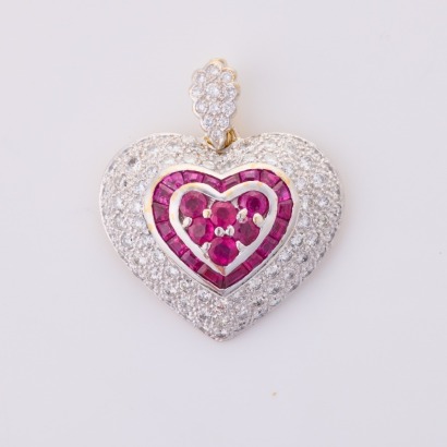 18ct Yellow Gold, Rhodium Plated 3.38ct Ruby / 2.31ct Diamond Heart Pendant Enhancer - Near new