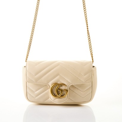 Gucci, Marmont Matelasse White Leather Super Mini Bag with Box