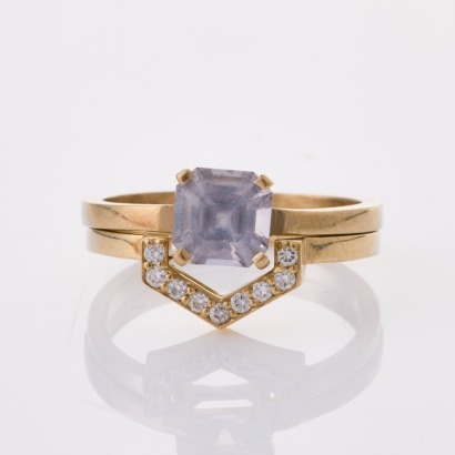 Meadowlark, 14ct White Gold, .97cts Asscher Cut Spinel Ring w/- Zoe & Morgan, .10ct Diamond Band