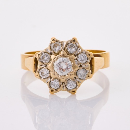 9ct Yellow Gold, Modern, .63ct Diamond Cluster Ring