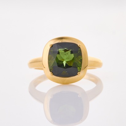 18ct Yellow Gold, Modern 3.29ct Green Tourmaline Ring - Near new