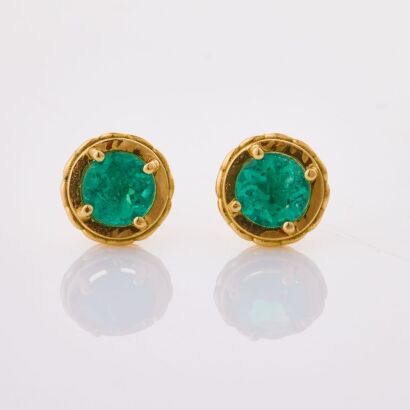 18ct Yellow Gold, Modern .90ct Emerald Stud Earrings