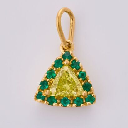 18ct Yellow Gold, .49ct Fancy Intense Yellow Diamond / .11ct Emerald Pendant