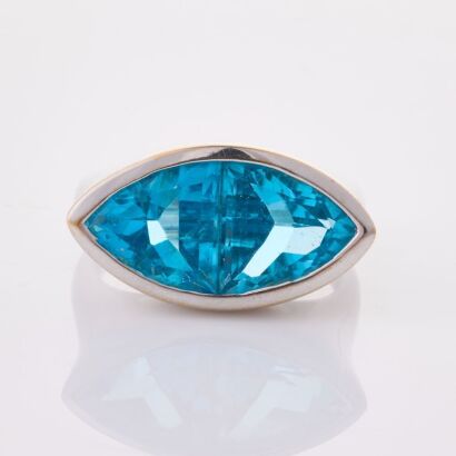 14ct White Gold, Modern, 6.23ct Topaz Navette Shape Ring