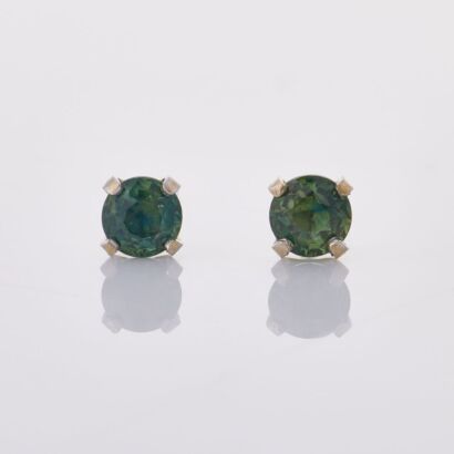 14ct White Gold, 3.60mm Bluish /Green Sapphire Stud Earrings