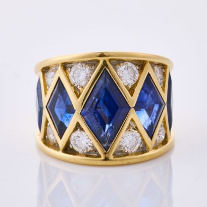 18ct Yellow Gold, Modern 10.73ct Sapphire / 1.53ct Diamond Dress Ring