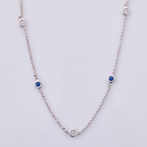 18ct White Gold, 45cm Modern, .30ct Sapphire / .21ct Diamond Necklace - Near new