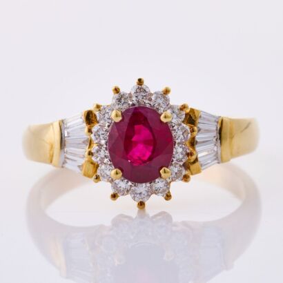 18ct Yellow Gold .79ct Ruby /.30ct Diamond Set Cluster Ring