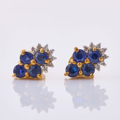 18ct Yellow Gold, 3.0mm Sapphire / .08ct Diamond Earrings