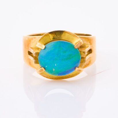 9ct Yellow Gold, Vintage, Cabochon Cut Opal Triplet Ring