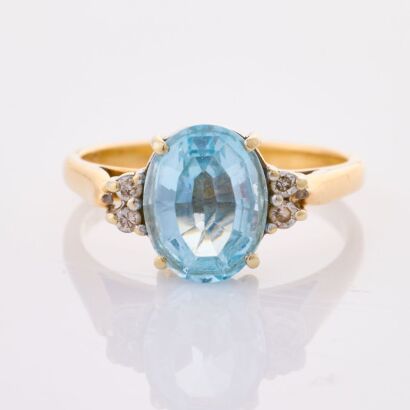 9ct Yellow Gold, Modern, Oval Mixed Cut Topaz / .05ct Diamond Accents Ring