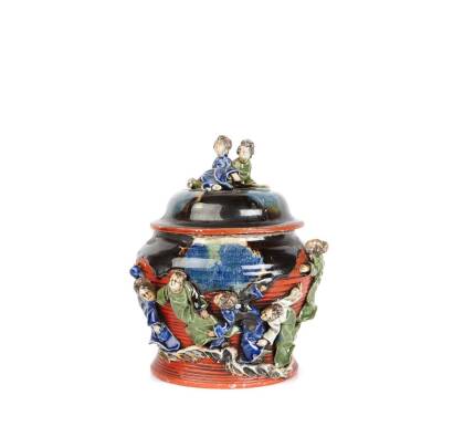 A Japanese Sumida Pottery Export Lidded Jar, C.1920