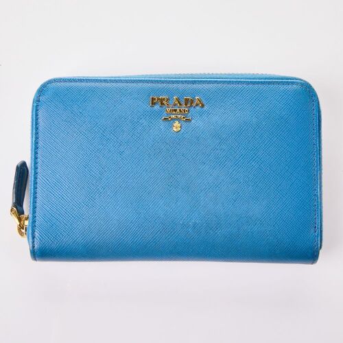 Prada, Light Blue Saffiano Zip Wallet, circa 2015