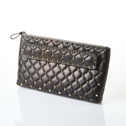 Valentino, Garavani Rockstud Black Leather Clutch Bag