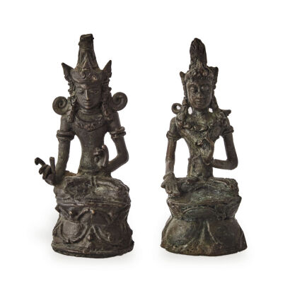 18th Century Cambodian Style Bronze Buddha Statues - 2 Pieces