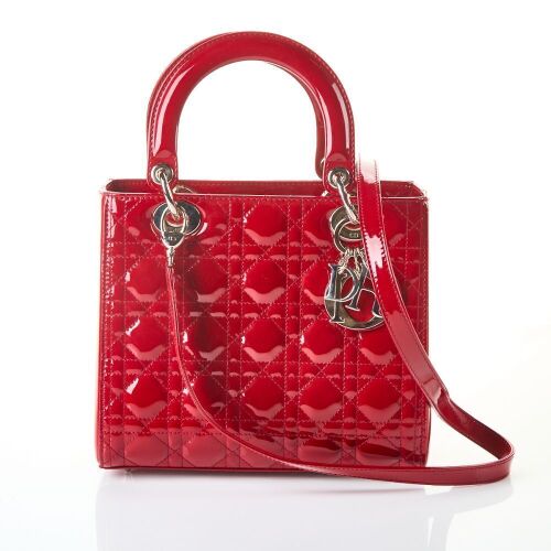 Christian Dior, Red Cannage, Quilted Patent Leather, Medium Lady Dior Bag