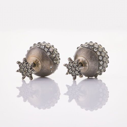 Christian Dior, Mise En Dior Tribal Crystal Star Gunmetal Tone Earrings with Box