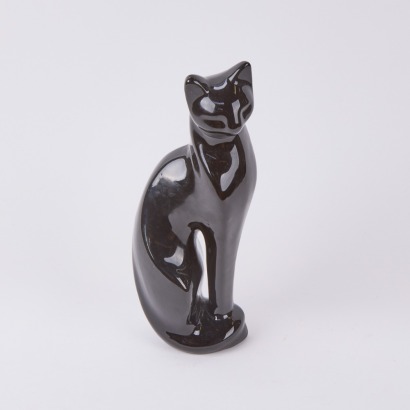 A Vintage Black Ceramic Cat Statue