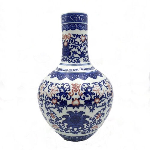 A Chinese Blue and Under-glazed Red Bottle Vase decorated with longivety character