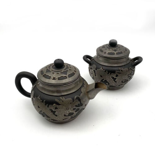 A Chinese Warring States style Black Clay Teapot and Jar (repaired lid)