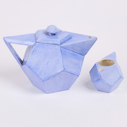 A Roy Cowan Two Piece Geometric Blue Tea Set AF