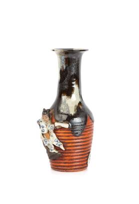 A Sumida Pottery Vase with Tall Neck and Ribbed Body