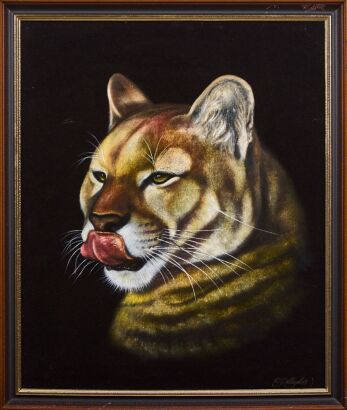 A Vintage Velvet Painting of a Puma