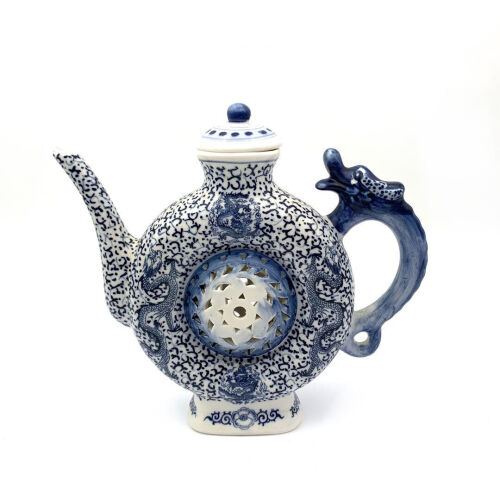 A Chinese Blue and White Moon-shaped Teapot