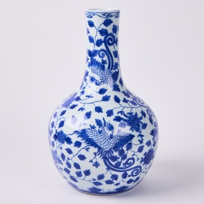 A Blue and White Painted Bottle Vase A/F