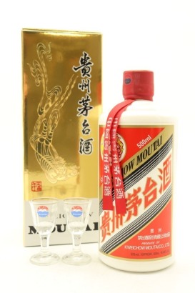 (1) 2016 Kweichow Flying Fairy Moutai with 2 glass, 53% ABV, 500ml (GB)