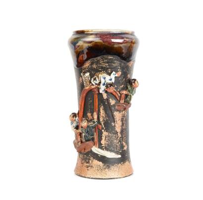 A Large Sumida Pottery Export Vase of Tapered Form with Mottled Brown and Matt Glaze