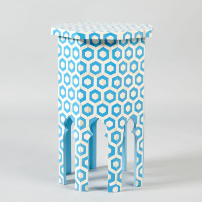 A Blue Moroccan Style Bone Inlaid Side Table