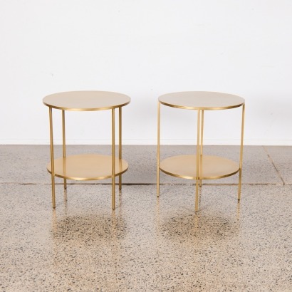 A Pair of Circular Gold Tone Side Tables