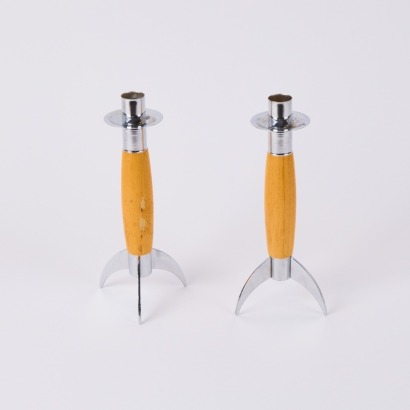 A Pair Of Rocket Mid Century Style Candle Holders A/F