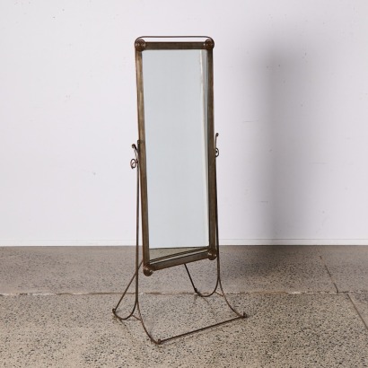 A Decorative Wrought Iron Full Length Mirror On Stand