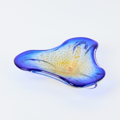 A Blue Art Glass Bowl with Gold Foil