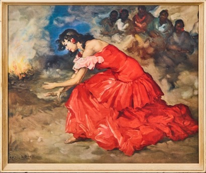 An Original Vintage Flamenco Dancer Fire Dance Print By FRS Clemente