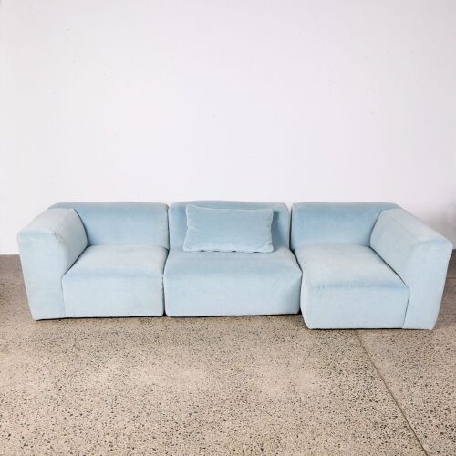 An Arcade Sofa By Simon James In Pale Blue Mohair Velvet