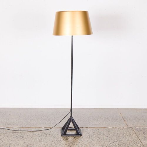 A Tom Dixon 'Base' Style Floor Lamp with Brass Shade and Cast Iron Base