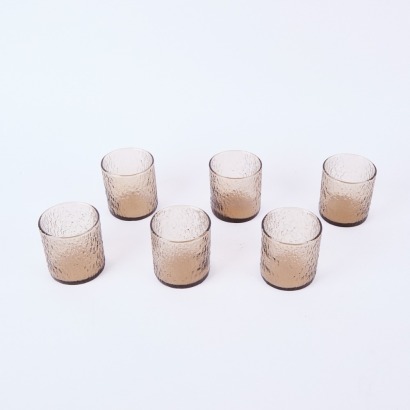 A Set of Six Kaaru Sandrift Smokey Glass Tumblers