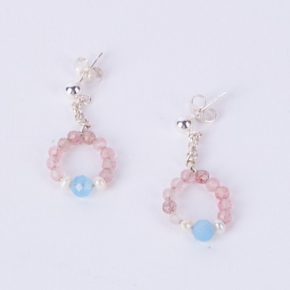 A Pair of Aquamarine, Pearl & Rose Quartz Sterling Silver Earrings