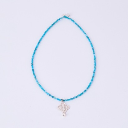 A Sterling Silver & Pearl Pendant on Blue Apatite Necklace