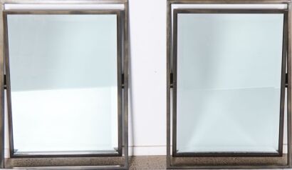 A Pair Of Wall Mount Steel Frame Bevelled Mirrors