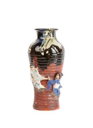 A Sumida Pottery Baluster Vase with Ribbed Body